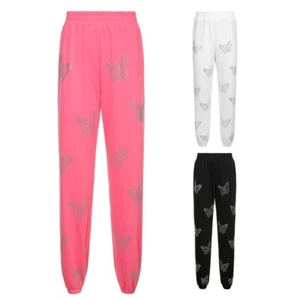 Women Gothic Sweatpants for Butterfly for Rhinestone Hip Hop Baggy Pants Loose J - Picture 1 of 13