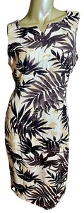 Women’s Dress Size 10 Palm Print Shift Beige Black Midi Below Knee - Picture 1 of 11