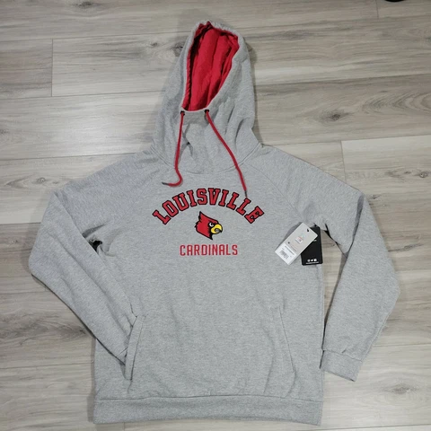 Louisville Cardinals Sweater Women's XL Gray Red Pullover Hoodie Sweatshirt New Cover