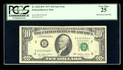 DBR 1977 $10 FRN New York STAR Fr. 2023-B* PCGS 25 Serial B03299669* - Image 1 of 2