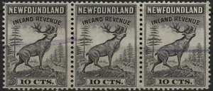Canada 1942 VanDam #NFR37 10c nero, perf 12, striscia di 3, Nfld. Entrate, - Foto 1 di 1