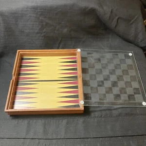 Vintage Wood Parcheesi Portable Box/Glass Chess Board 12” X 12” - Picture 1 of 5