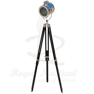 Black Wooden Tripod Floor Lamp LED Light Industrial Vintage Antique Searchlight - Picture 1 of 6
