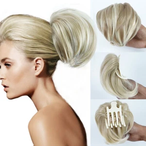 Straight Ponytail Extension Synthetic Short Bun Extension Hairpieces - Picture 1 of 22
