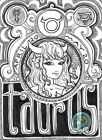 Taurus Zodiac Astrology Original B+W Fantasy ACEO Illustration art nouveau ejw