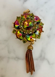 Edlee- Vintage Rhinestone Watermelon Helitrope Pendant-Signed- Stunning! G79 - Picture 1 of 6