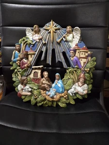 VINTAGE Christmas decoration door CERAMIC MOLD NATIVITY WREATH SCIOTO - Picture 1 of 6