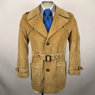 De Colección Años 60 70 Sears Chaqueta Pana Gabardina Cinturón Proxeneta Disco MCM Mod Hombres 38 Foto 1 de 4