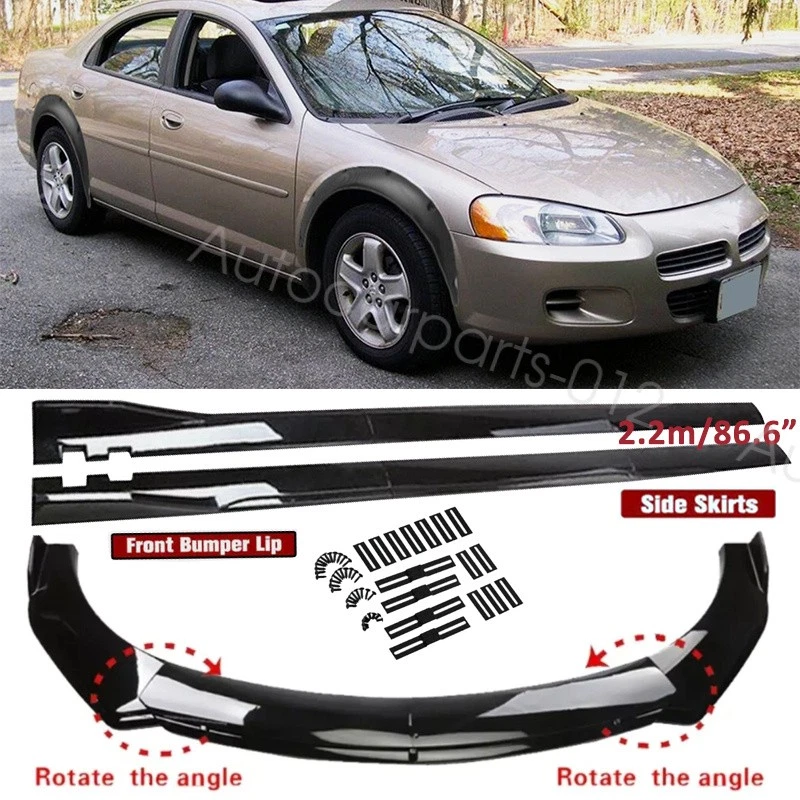 For Dodge Stratus Glossy Black Front Bumper Lip Splitter Body Kit +Side Skirts Foto 1 de 4