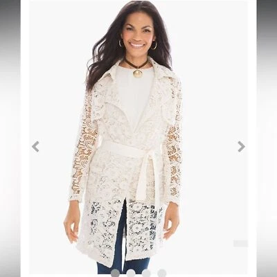 Chicos embroidered lace belted coat with pockets Size 8/10/Chicos 1 - Image 1 of 4
