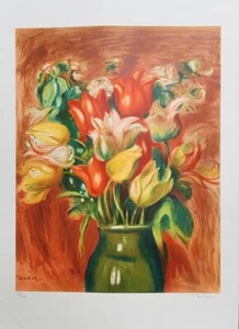 SALE! Pierre August Renoir Lithograph Signed by Paul Renoir Bouquet de Tulipes - Picture 1 of 5
