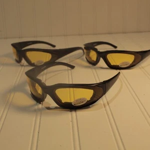Wrap Around Biker Sunglasses Yellow Lens Black Frame NOS 3 For $20.00 - Picture 1 of 4