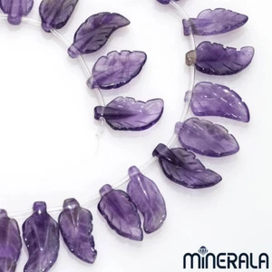 [AL POR MAYOR] CUENTAS DE HOJA TALLADA AMATISTA NATURAL 10X20 mm HECHAS A MANO 15" WP00101 - Imagen 1 de 9
