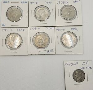 6 Susan B Anthony Dollar Coins some uncirculated. 1979-1980 PDS + Bonus Silver