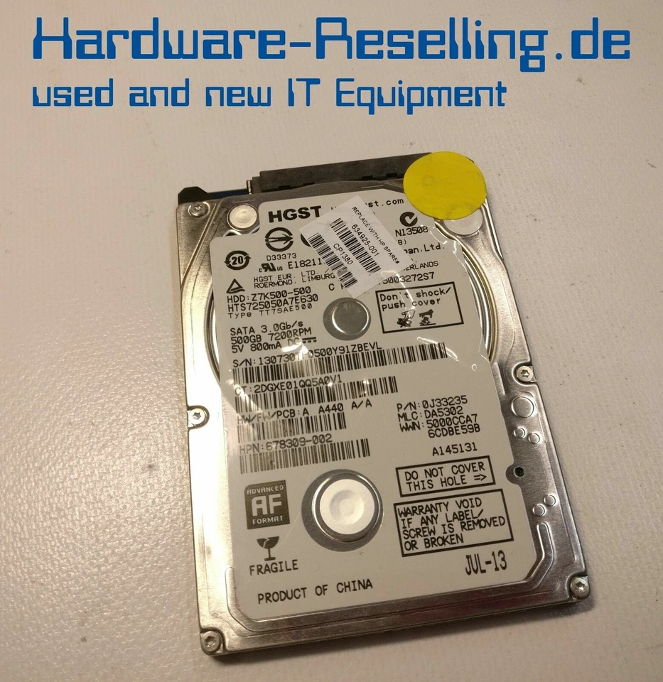  Hitachi HP 500GB 7200K 2.5" SATA HTS725050A7E630 634925-001 678309-002 0J33235 - Bild 1 von 1