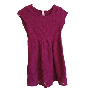 Cherokee Girls Dress Size M 7/8 Maroon Floral Short Sleeve Lined Cotton Blend - Picture 1 of 7
