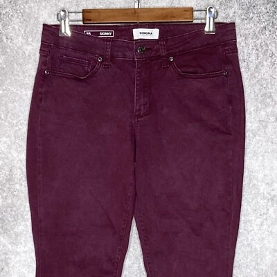 Sonoma Mujer Vaqueros Ajustados Talla 8 Cortos Elásticos Sólidos Otoño Borgoña tiro Medio Foto 1 de 4