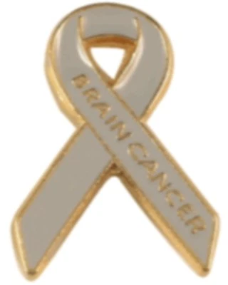 Brain Cancer Pin Awareness Gray Ribbon Gold Letters Cloisonne Lapel Tac New - Image 1 of 4