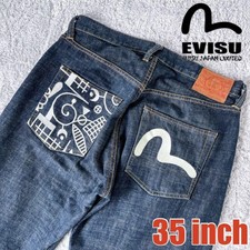 EVISU White Seagull Logo Denim Pants Jeans Lot.2001 35×35 Used From Japan 