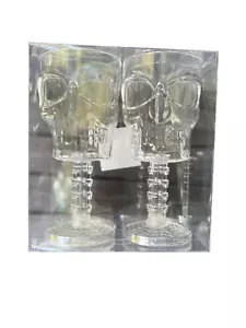 NEW Set of 2 Clear Skull Goblet Chalice Halloween Barware Decor - Picture 1 of 2