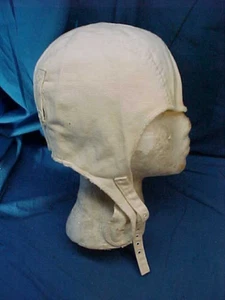 Orig 1940s MOTORCYCLE White PILOT Style CLOTH SKULL CAP - Picture 1 of 2