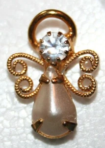 Spilla da bavero vintage tono oro finta perla/diamante design ANGELO religioso cristiano - Foto 1 di 2
