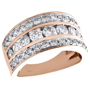 14K Rose Gold Real Round Diamond Wedding Band Ladies 11mm Channel Set Ring 2 CT. - Picture 1 of 5