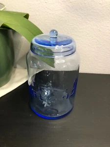 Vintage JELLY BEANS Blue Glass Candy Jar w/ Lid - 6.5" tall - RARE *SP8 - Picture 1 of 13