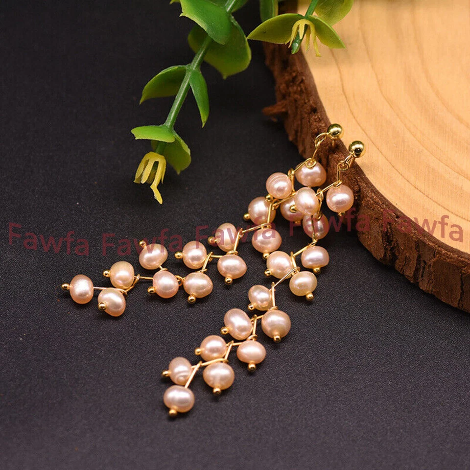 女士天然白色粉红色紫色巴洛克淡水珍珠簇吊坠耳环 — 第 1/4 张图片