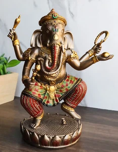 Hindu Supreme God Dancing Nritya Ganesha On Lotus Statue 8"H Patron Of The Arts - Picture 1 of 9