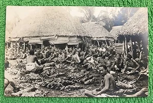 HAWAII GRASS HOME con NATIVI ABITANTI DEL VILLAGGIO HAWAIANO c1890 cartolina RPPC e REGALO GRATUITO! - Foto 1 di 6