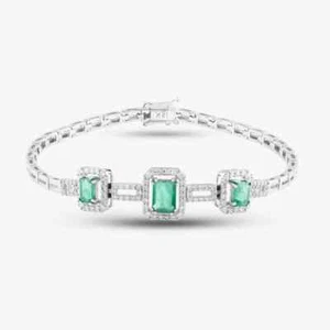 Second Hand 18ct White Gold Emerald & Brilliant Cut Diamond Triple Cluster Br... - Imagen 1 de 1