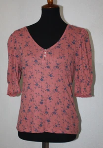Lucky Brand Gr. S Dusty Pink Floral Open Knit Pullover Henley Oberteil Ellenbogenärmel - Bild 1 von 6