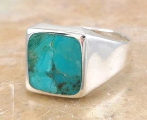 ANILLO TURQUESA HOMBRE PLATA ESTERLINA .925 ALTO PULIDO talla 9 estilo# r3313 - Imagen 1 de 3