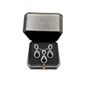 White Gold Finish Created Diamond Blue Sapphire Oval Cut Rose Dewitt Set - Picture 1 of 5