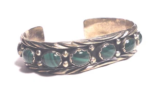 SENSA EUSTACE Vintage 925 ZUNI Indianer MALACHIT Manschette ARMBAND signiert SE - Bild 1 von 5