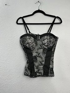 Vintage Charlotte Russe Black Floral Lace Corset Top Bustier Y2K 90s Goth Grunge - Picture 1 of 12