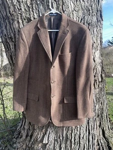 VTG Polo Ralph Lauren Brown Tweed Blazer RRL Jacket 44L Herringbone Stripe Gent - Picture 1 of 18