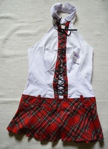 Mini Vestido Rojo Tartán Con Cordones Britney Sin Espalda M Reino Unido 10-12 - Imagen 1 de 4