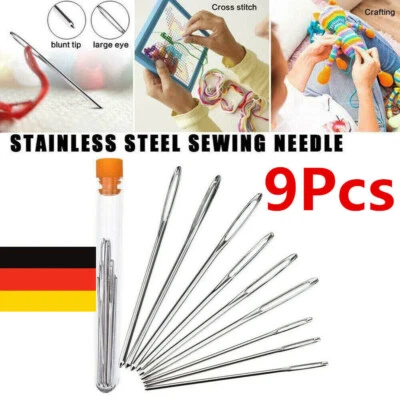 9 Stück stumpfen großes loch nadeln diy garn stricknadeln nähnadeln set mit_ - Bild 1 von 4