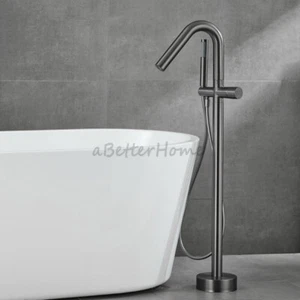 Floor Mounted Tub Faucet Freestanding Bathtub Shower Bath Handset Mixer Tap Soli - Picture 1 of 10