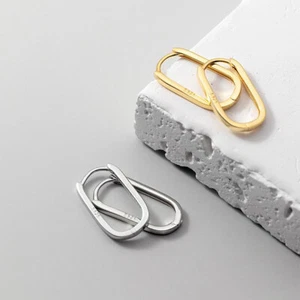 925 Sterling Silver Plain Oval Shaped Huggie Hoop Hinged Earrings A4074 - Picture 1 of 12