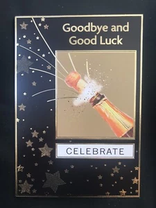 Goodbye and good luck card, champagne, stars, 7" x 5" - Picture 1 of 4