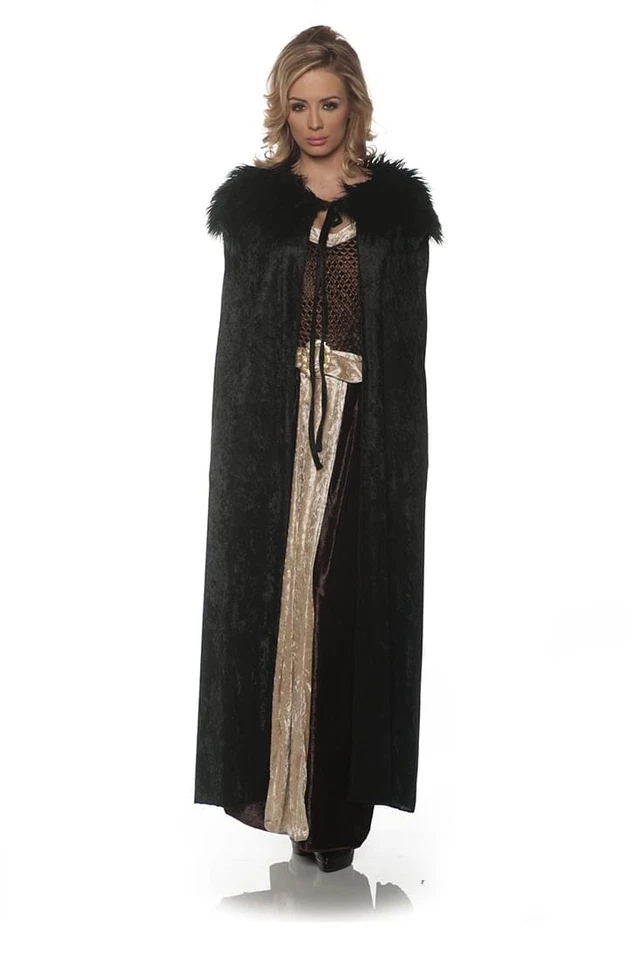 Women's Panne Renaissance Costume Cape w/ Faux Fur Trim - Black - Image 1 of 1