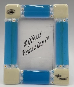 Marco de fotos original Riflessi Veneziani cristal de Murano Murrini blanco azul nuevo embalaje original - Imagen 1 de 10