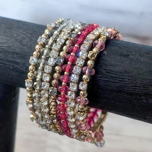 Vintage Wrap Bracelet Gold Tone & Pink - Picture 1 of 5
