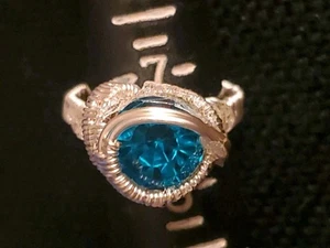 Vntg Fashion Ring blue Evil Eye Stone , Silver Wire Size 7.5 Unisex Jewelry 08 - Picture 1 of 9
