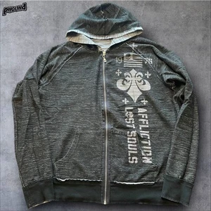 Affliction Reversible Zip Up Hoodie Grapic Print L Live Fast - Picture 1 of 16
