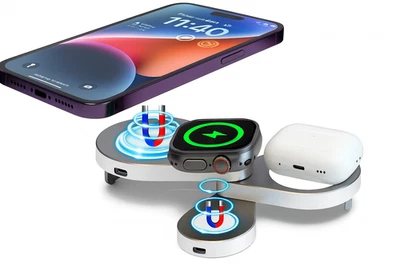 Wireless Charger 3 in 1 Charging Station for iPhone Apple Watch AirPods Fast Doc - Image 1 of 4