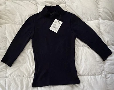 NWT Theory Merino Wool Mock Neck Shell Top Refine Deep Navy Women's Size P - Image 1 of 4